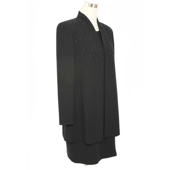 JONES NEW YORK Black Cocktail Evening Dress with Attached Embellished Jacket - Picture 3 of 6